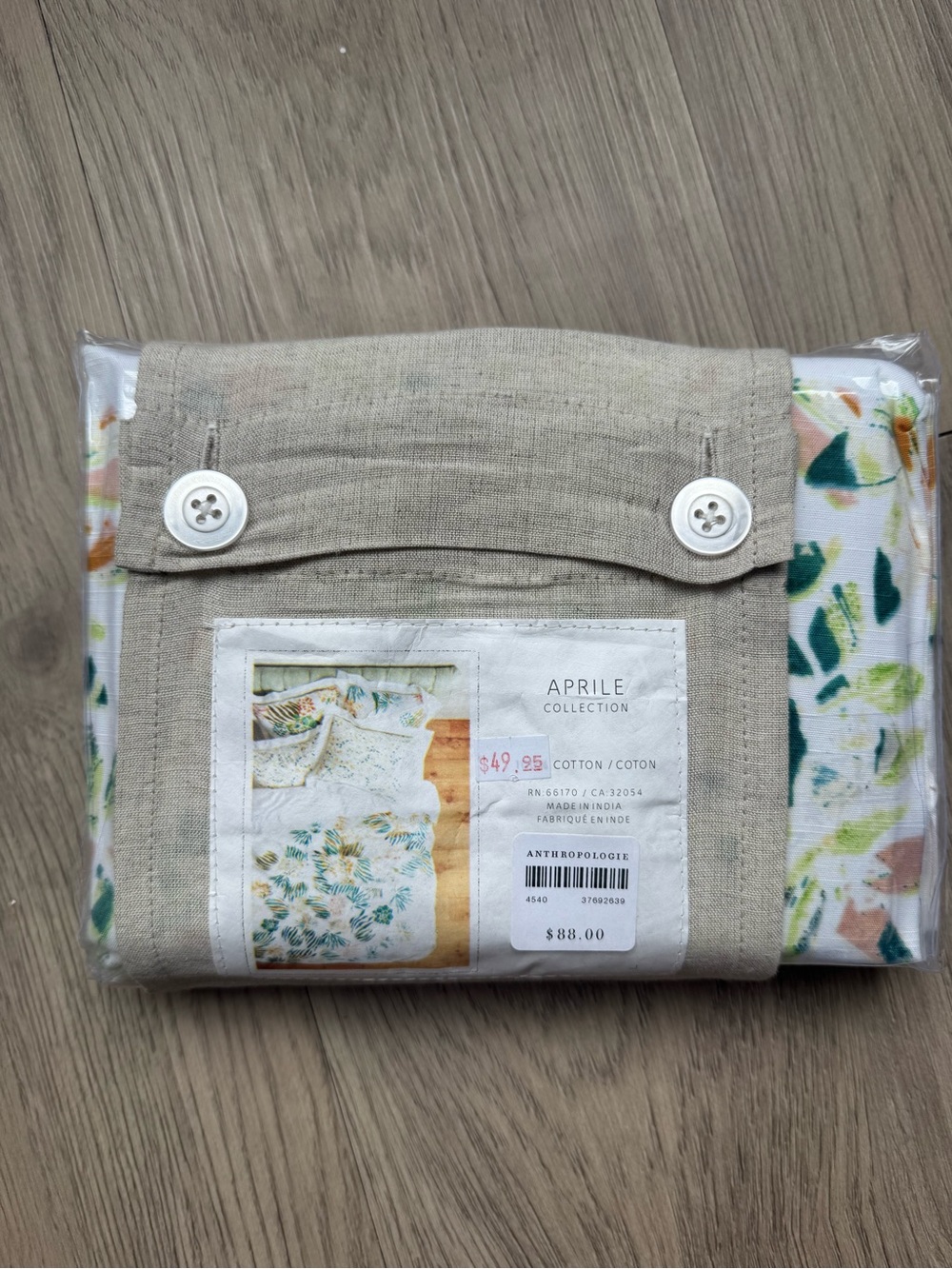 Anthropologie Aprile Collection Floral Cotton Sham in Green and Cream - Picture 4 of 6
